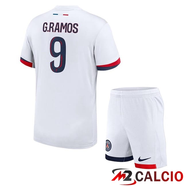 Maglie Calcio Personalizzate,Tute Calcio Squadre,Maglia Nazionale Italiana Calcio | Maglie Calcio Paris PSG (G.Ramos 9) Bambino Seconda Bianco 2024/2025