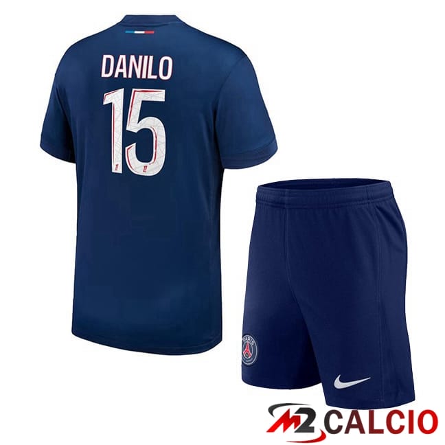 Maglie Calcio Personalizzate,Tute Calcio Squadre,Maglia Nazionale Italiana Calcio | Maglie Calcio Paris PSG (Danilo 15) Bambino Prima Blu Reale 2024/2025