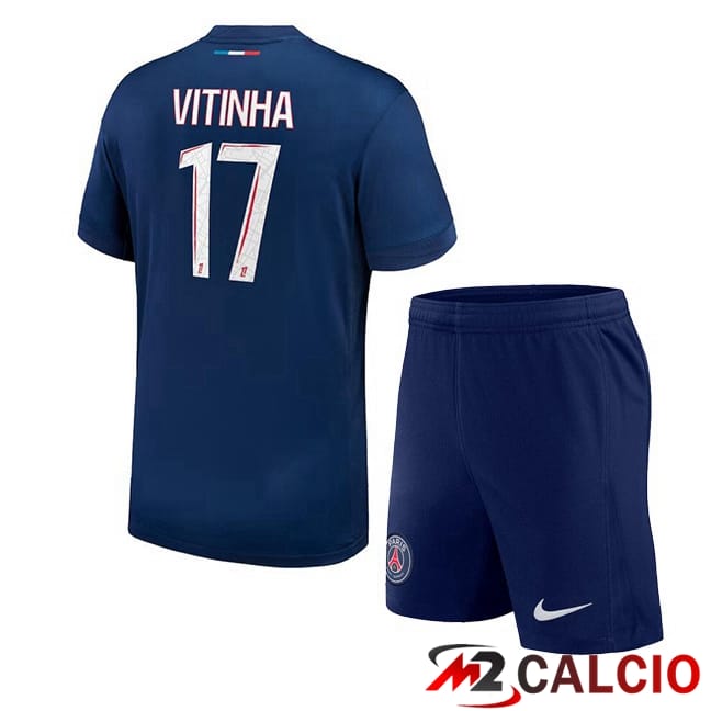 Maglie Calcio Personalizzate,Tute Calcio Squadre,Maglia Nazionale Italiana Calcio | Maglie Calcio Paris PSG (Vitinha 17) Bambino Prima Blu Reale 2024/2025
