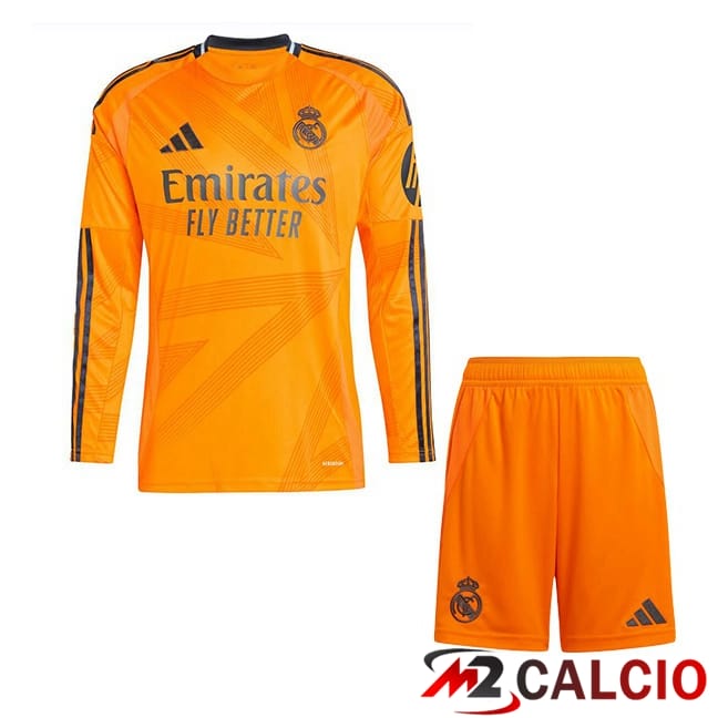 Maglie Calcio Personalizzate,Tute Calcio Squadre,Maglia Nazionale Italiana Calcio | Maglie Calcio Real Madrid Bambino Seconda Manica Lunga Arancia 2024/2025