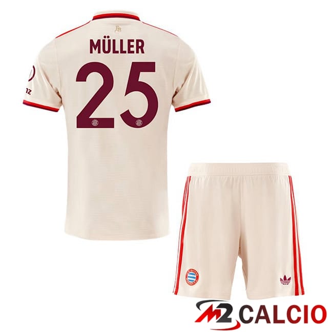 Maglie Calcio Personalizzate,Tute Calcio Squadre,Maglia Nazionale Italiana Calcio | Maglie Calcio Bayern Monaco (Müller 25) Bambino Terza Giallo 2024/2025