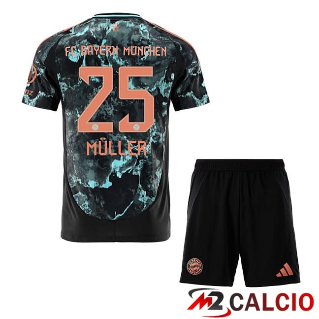 Maglie Calcio Personalizzate,Tute Calcio Squadre,Maglia Nazionale Italiana Calcio | Maglie Calcio Bayern Monaco (Müller 25) Bambino Seconda Nero 2024/2025