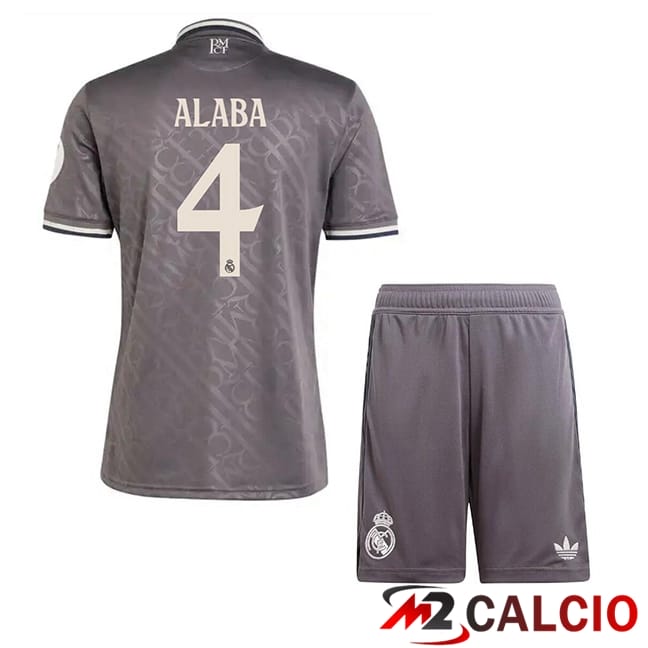 Maglie Calcio Personalizzate,Tute Calcio Squadre,Maglia Nazionale Italiana Calcio | Maglie Calcio Real Madrid (Alaba 4) Bambino Terza Grigio 2024/2025