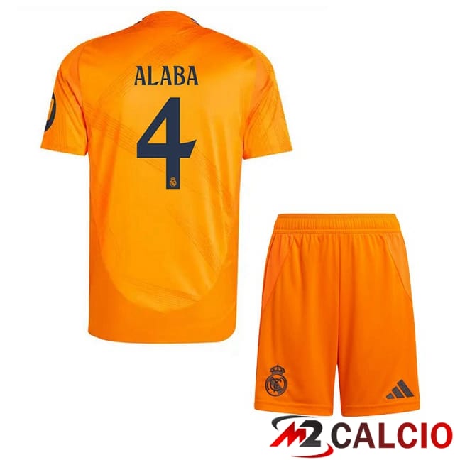 Maglie Calcio Personalizzate,Tute Calcio Squadre,Maglia Nazionale Italiana Calcio | Maglie Calcio Real Madrid (Alaba 4) Bambino Seconda Arancia 2024/2025