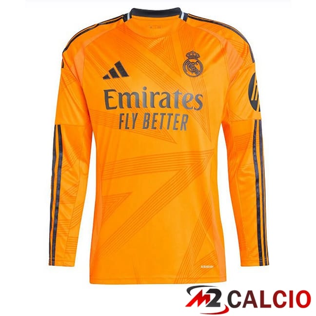 Maglie Calcio Personalizzate,Tute Calcio Squadre,Maglia Nazionale Italiana Calcio | Maglie Calcio Real Madrid Seconda Manica Lunga Arancia 2024/2025