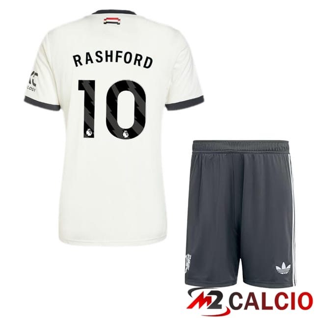 Maglie Calcio Personalizzate,Tute Calcio Squadre,Maglia Nazionale Italiana Calcio | Maglie Calcio Manchester United (Rashford 10) Bambino Terza Bianco 2024/2025
