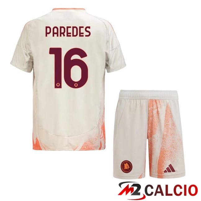 Maglie Calcio Personalizzate,Tute Calcio Squadre,Maglia Nazionale Italiana Calcio | Maglie Calcio AS Roma (PAREDES 16) Bambino Seconda Bianco 2024/2025