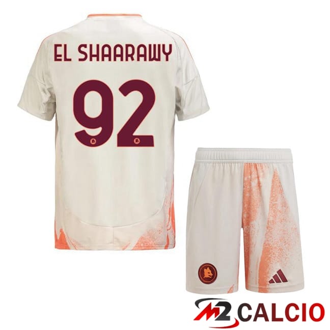 Maglie Calcio Personalizzate,Tute Calcio Squadre,Maglia Nazionale Italiana Calcio | Maglie Calcio AS Roma (EL SHAARAWY 92) Bambino Seconda Bianco 2024/2025