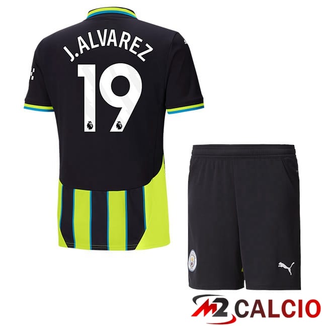 Maglie Calcio Personalizzate,Tute Calcio Squadre,Maglia Nazionale Italiana Calcio | Maglie Calcio Manchester City (Julián Álvarez 19) Bambino Seconda Verde Nero 2024/2025