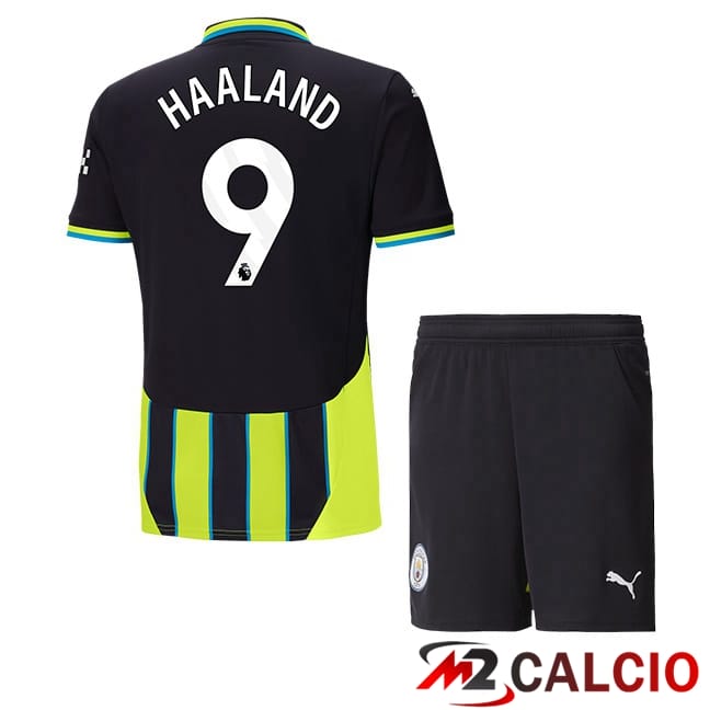 Maglie Calcio Personalizzate,Tute Calcio Squadre,Maglia Nazionale Italiana Calcio | Maglie Calcio Manchester City (Erling Haaland 9) Bambino Seconda Verde Nero 2024/2025