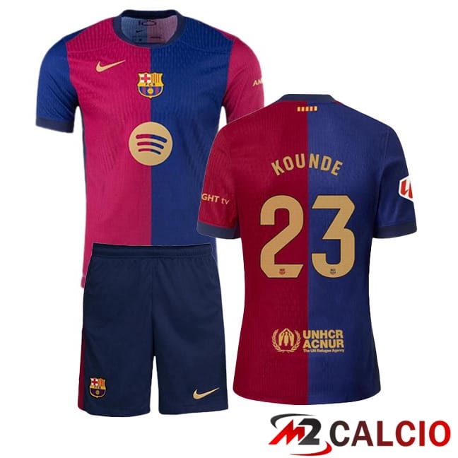 Maglie Calcio Personalizzate,Tute Calcio Squadre,Maglia Nazionale Italiana Calcio | Maglie Calcio FC Barcellona (KOUNDE 23) Bambino Prima Blu Rosso 2024/2025