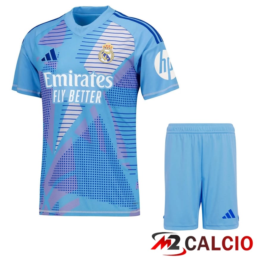 Maglie Calcio Personalizzate,Tute Calcio Squadre,Maglia Nazionale Italiana Calcio | Insieme Maglie Calcio Real Madrid Portiere Blu + Pantaloncini 2024/2025