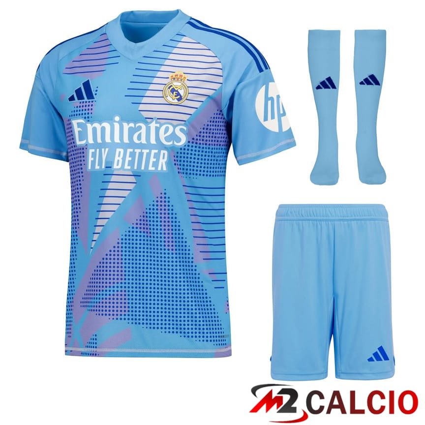 Maglie Calcio Personalizzate,Tute Calcio Squadre,Maglia Nazionale Italiana Calcio | Insieme Maglie Calcio Real Madrid Portiere Blu (Pantaloncini + Calzini) 2024/2025