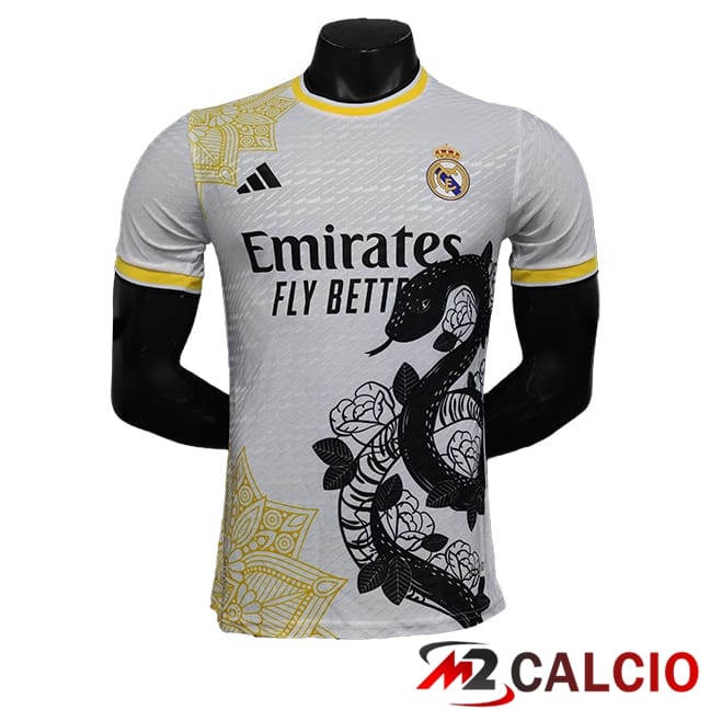 Maglie Calcio Personalizzate,Tute Calcio Squadre,Maglia Nazionale Italiana Calcio | Maglie Calcio Real Madrid Edizione Speciale Bianco/Giallo 2024/2025