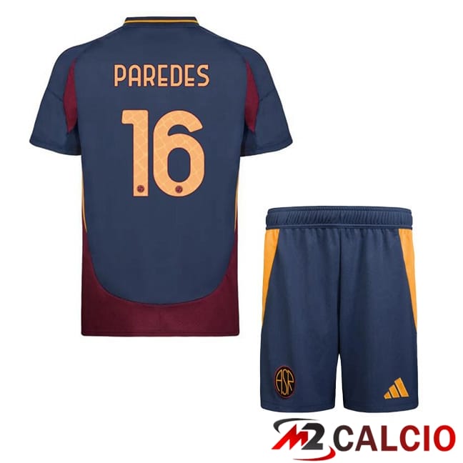 Maglie Calcio Personalizzate,Tute Calcio Squadre,Maglia Nazionale Italiana Calcio | Maglie Calcio AS Roma (PAREDES 16) Bambino Terza Blu Reale 2024/2025
