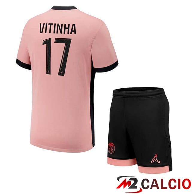 Maglie Calcio Personalizzate,Tute Calcio Squadre,Maglia Nazionale Italiana Calcio | Maglie Calcio Paris PSG (Vitinha 17) Bambino Terza Rosa 2024/2025