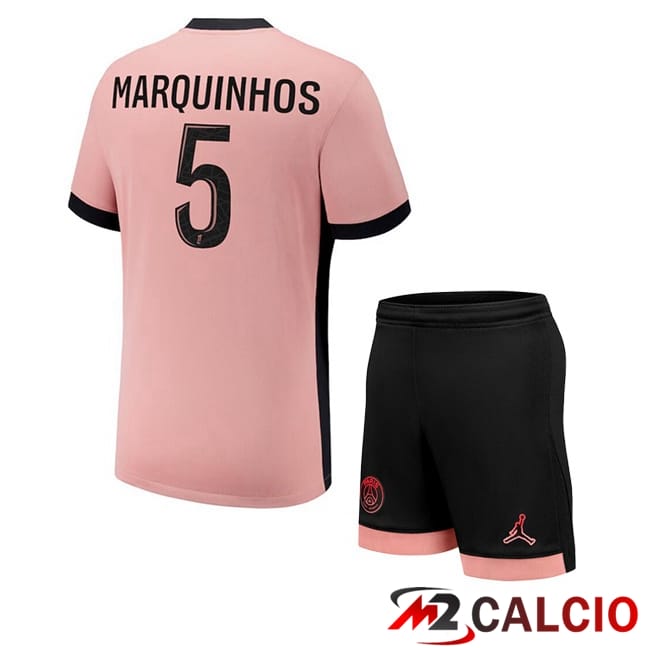 Maglie Calcio Personalizzate,Tute Calcio Squadre,Maglia Nazionale Italiana Calcio | Maglie Calcio Paris PSG (Marquinhos 5) Bambino Terza Rosa 2024/2025