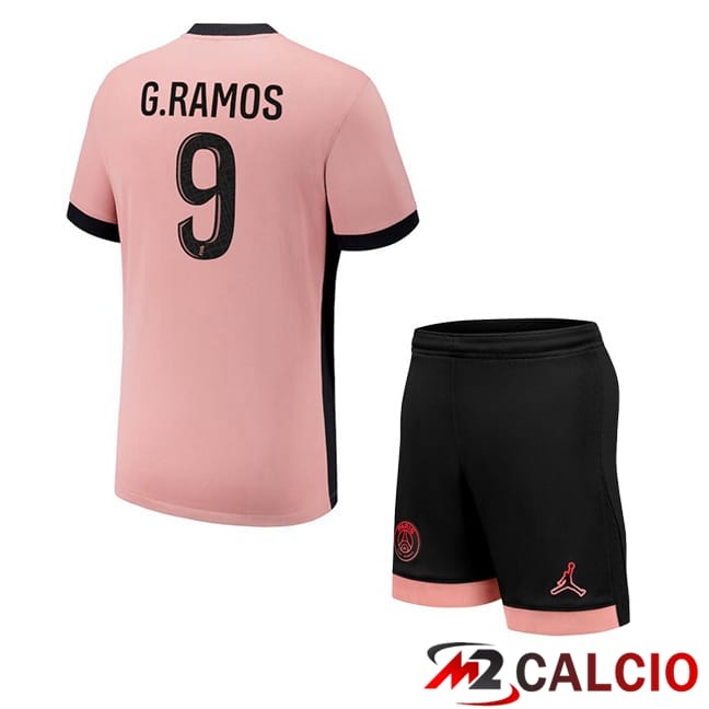Maglie Calcio Personalizzate,Tute Calcio Squadre,Maglia Nazionale Italiana Calcio | Maglie Calcio Paris PSG (G.Ramos 9) Bambino Terza Rosa 2024/2025