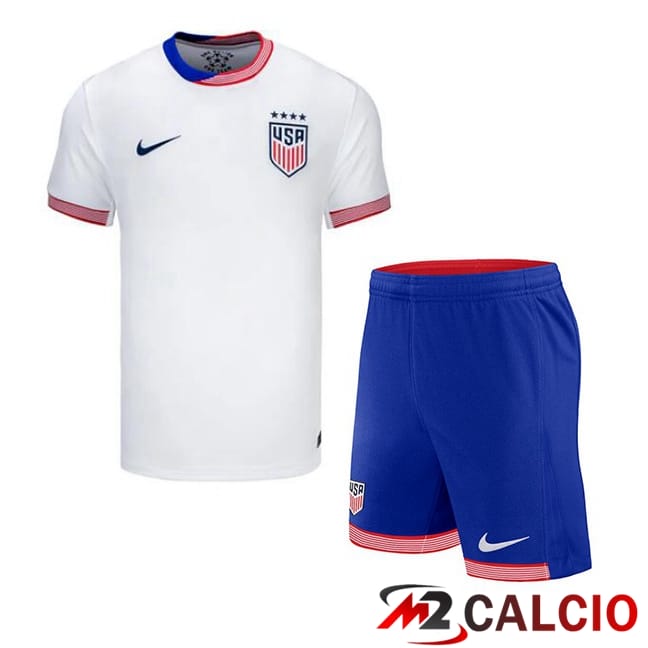 Maglie Calcio Personalizzate,Tute Calcio Squadre,Maglia Nazionale Italiana Calcio | Maglia Nazionale USA Bambino Prima Bianco 2024/2025