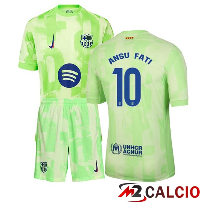 Maglie Calcio Personalizzate,Tute Calcio Squadre,Maglia Nazionale Italiana Calcio | Maglie Calcio FC Barcellona (ANSU FATI 10) Bambino Terza Verde 2024/2025