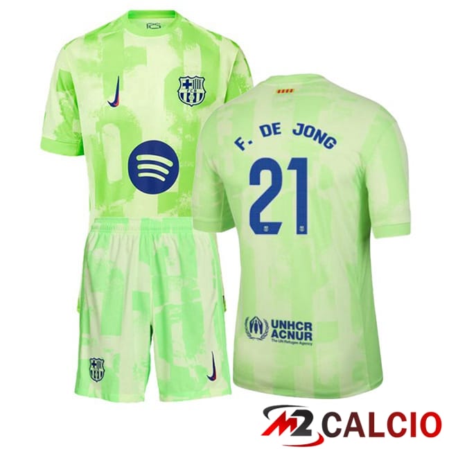 Maglie Calcio Personalizzate,Tute Calcio Squadre,Maglia Nazionale Italiana Calcio | Maglie Calcio FC Barcellona (F. DE JONG 21) Bambino Terza Verde 2024/2025