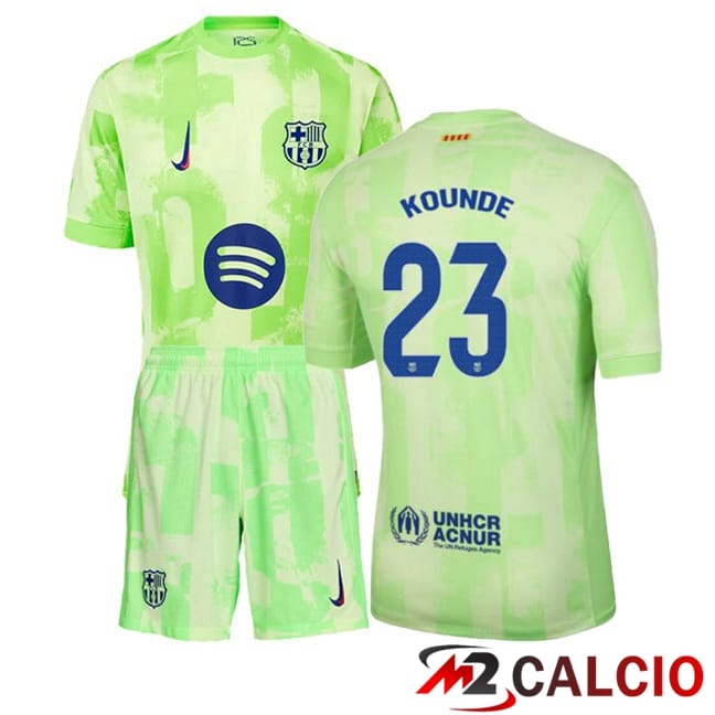 Maglie Calcio Personalizzate,Tute Calcio Squadre,Maglia Nazionale Italiana Calcio | Maglie Calcio FC Barcellona (KOUNDE 23) Bambino Terza Verde 2024/2025