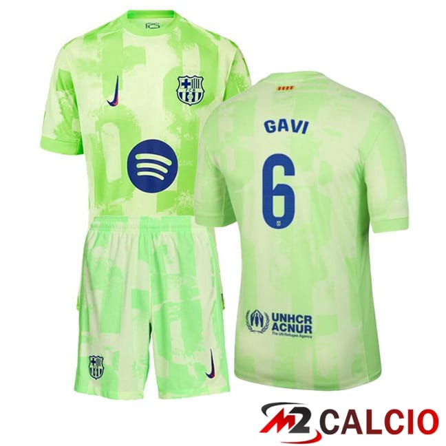 Maglie Calcio Personalizzate,Tute Calcio Squadre,Maglia Nazionale Italiana Calcio | Maglie Calcio FC Barcellona (GAVI 6) Bambino Terza Verde 2024/2025