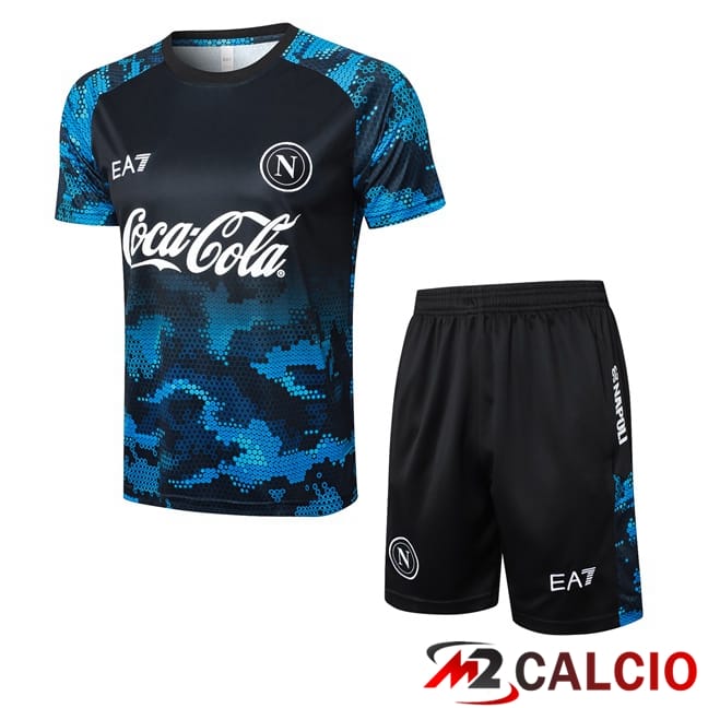 Maglie Calcio Personalizzate,Tute Calcio Squadre,Maglia Nazionale Italiana Calcio | Insieme T Shirt Allenamento SSC Napoli + Pantaloncini Blu Nero 2024/2025
