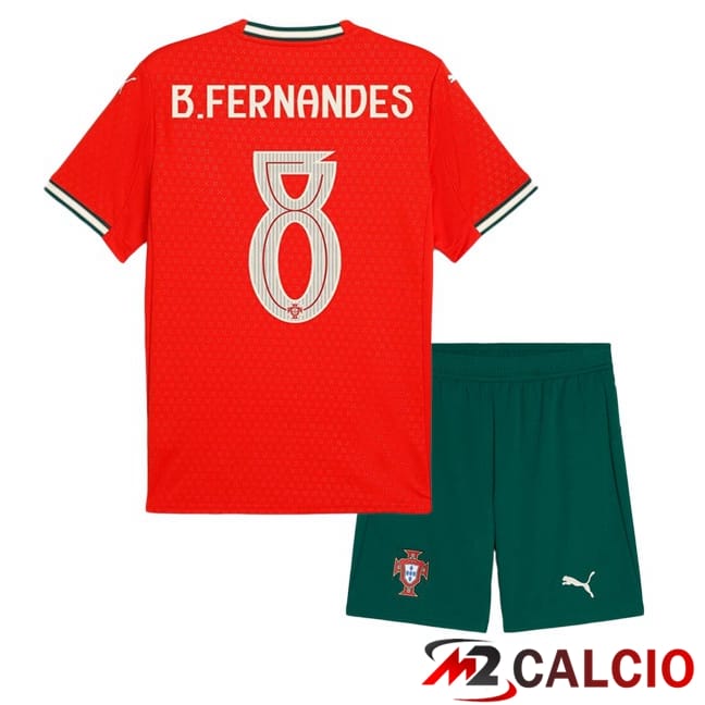Maglie Calcio Personalizzate,Tute Calcio Squadre,Maglia Nazionale Italiana Calcio | Maglie Calcio Portogallo (B. FERNANDES 8) Bambino Prima Rosso 2025/2026