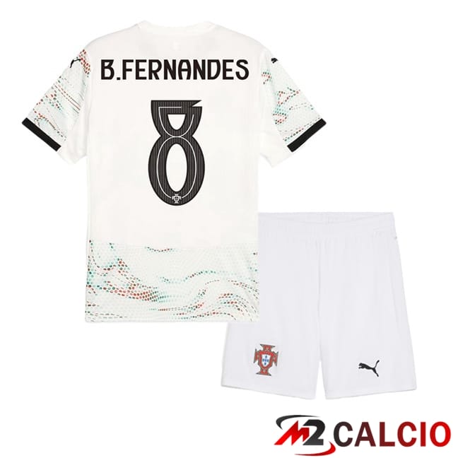 Maglie Calcio Personalizzate,Tute Calcio Squadre,Maglia Nazionale Italiana Calcio | Maglie Calcio Portogallo (B. FERNANDES 8) Bambino Seconda Bianco 2025/2026