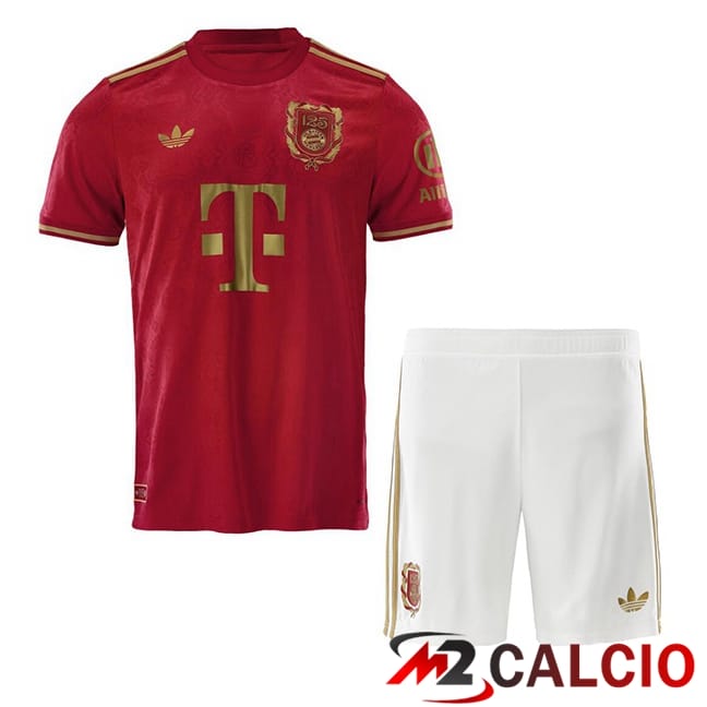 Maglie Calcio Personalizzate,Tute Calcio Squadre,Maglia Nazionale Italiana Calcio | Maglie Calcio Bayern Monaco Bambino Edizione 125° anniversario Rosso 2025/2026