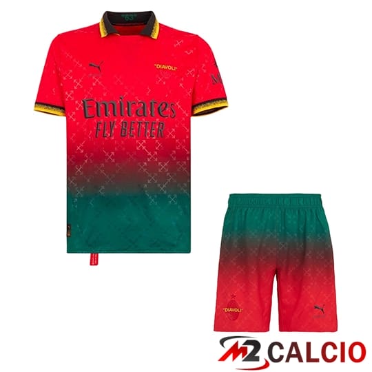 Maglie Calcio Personalizzate,Tute Calcio Squadre,Maglia Nazionale Italiana Calcio | Maglie Calcio AC Milan Bambino Quarto Rosso 2024/2025