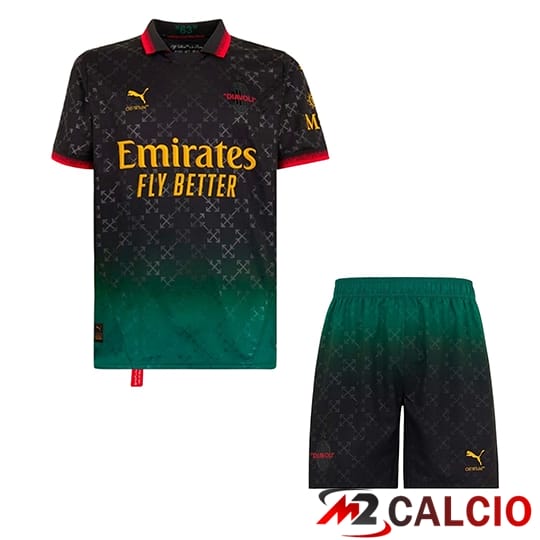Maglie Calcio Personalizzate,Tute Calcio Squadre,Maglia Nazionale Italiana Calcio | Maglie Calcio AC Milan Bambino Quarto Nero 2024/2025