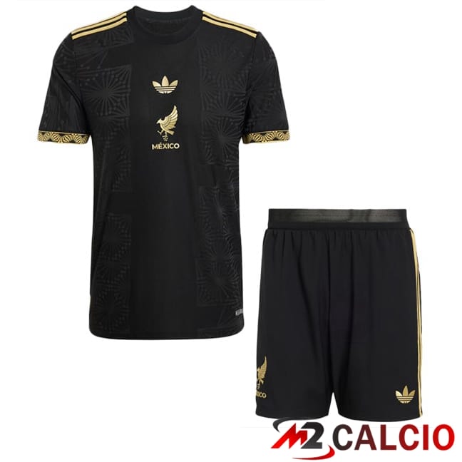 Maglie Calcio Personalizzate,Tute Calcio Squadre,Maglia Nazionale Italiana Calcio | Maglia Nazionale Messico Bambino Nero Giallo 2025/2026