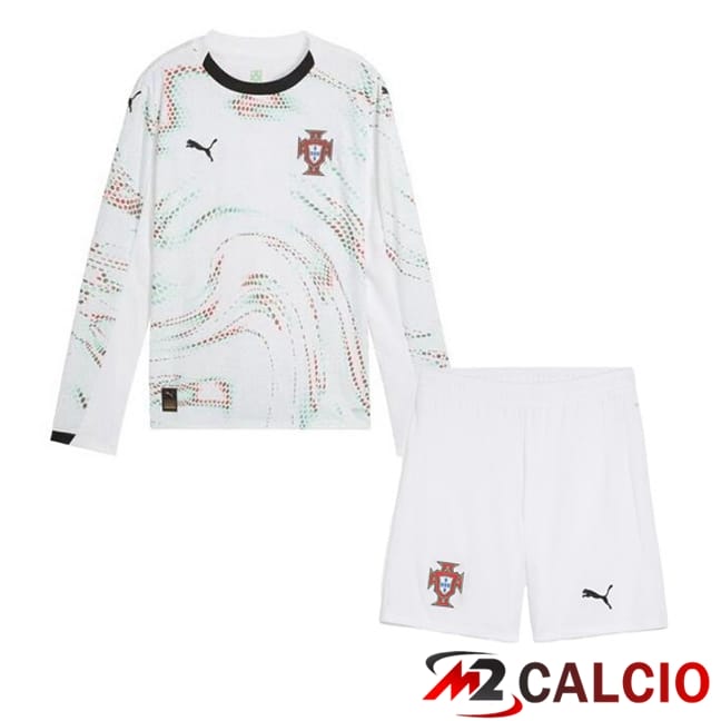Maglie Calcio Personalizzate,Tute Calcio Squadre,Maglia Nazionale Italiana Calcio | Maglia Nazionale Portogallo Bambino Seconda Manica Lunga Bianco 2025/2026