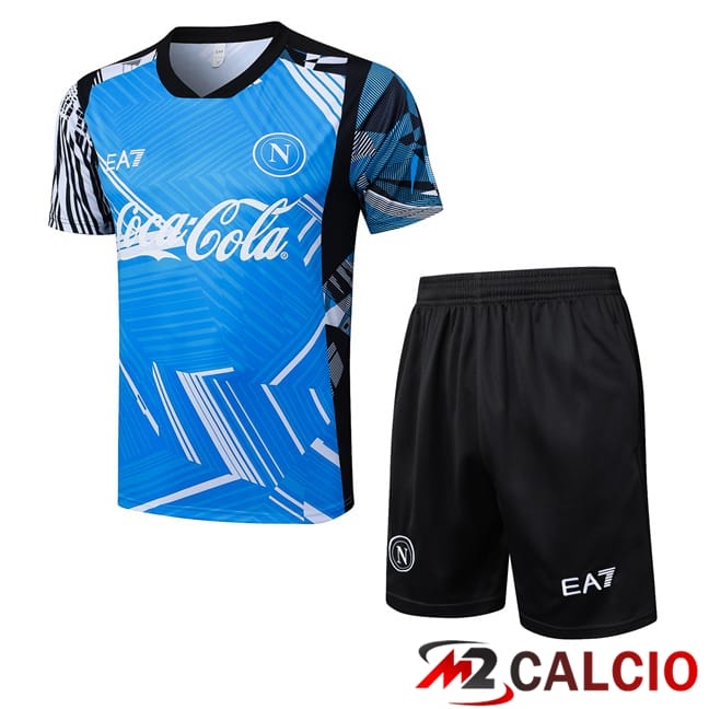 Maglie Calcio Personalizzate,Tute Calcio Squadre,Maglia Nazionale Italiana Calcio | Insieme T Shirt Allenamento SSC Napoli + Pantaloncini Blu 2025/2026