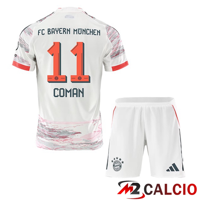 Maglie Calcio Personalizzate,Tute Calcio Squadre,Maglia Nazionale Italiana Calcio | Maglie Calcio Bayern Monaco (Coman 11) Bambino Seconda Bianco 2025/2026