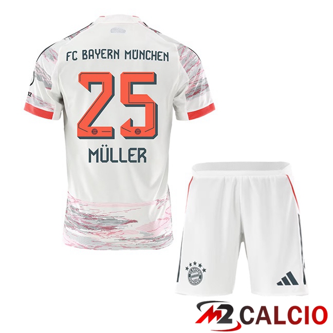 Maglie Calcio Personalizzate,Tute Calcio Squadre,Maglia Nazionale Italiana Calcio | Maglie Calcio Bayern Monaco (Müller 25) Bambino Seconda Bianco 2025/2026