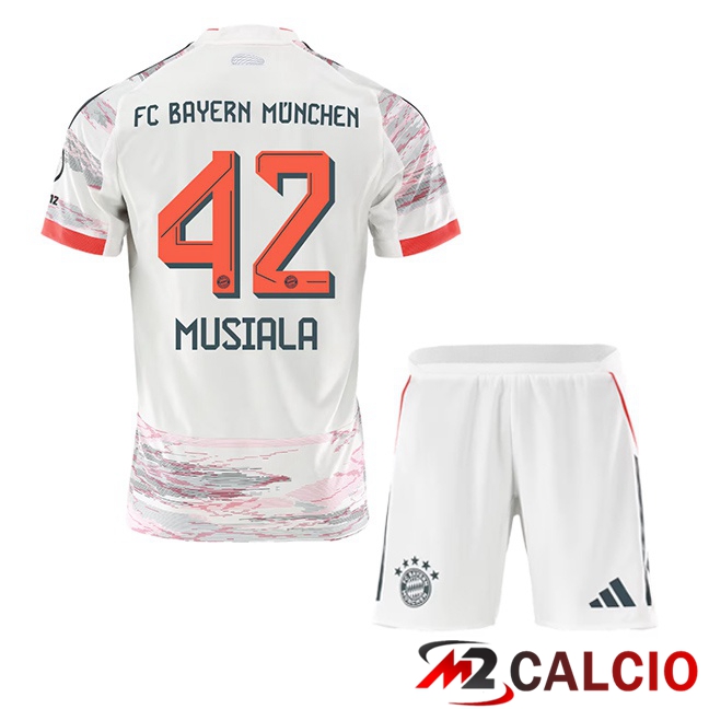 Maglie Calcio Personalizzate,Tute Calcio Squadre,Maglia Nazionale Italiana Calcio | Maglie Calcio Bayern Monaco (Musiala 42) Bambino Seconda Bianco 2025/2026