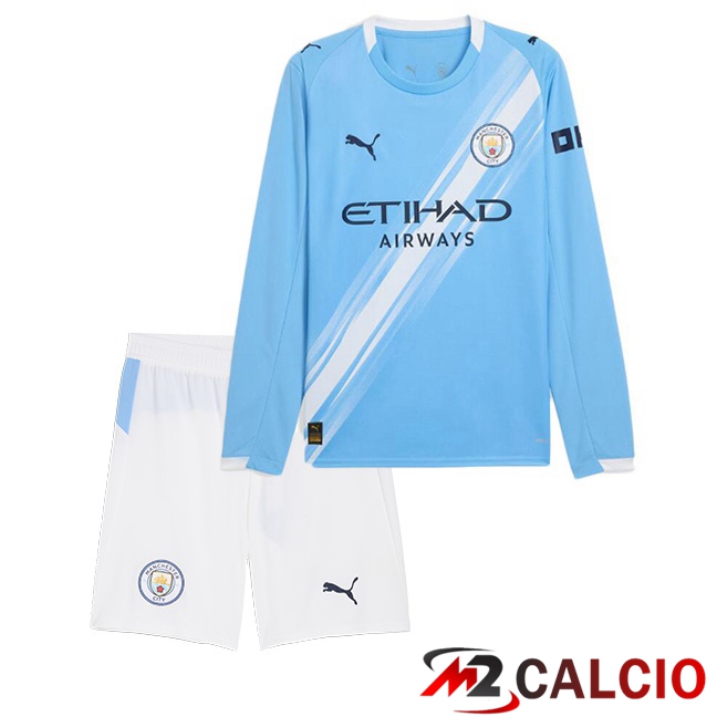 Maglie Calcio Personalizzate,Tute Calcio Squadre,Maglia Nazionale Italiana Calcio | Maglie Calcio Manchester City Bambino Prima Manica Lunga Blu 2025/2026