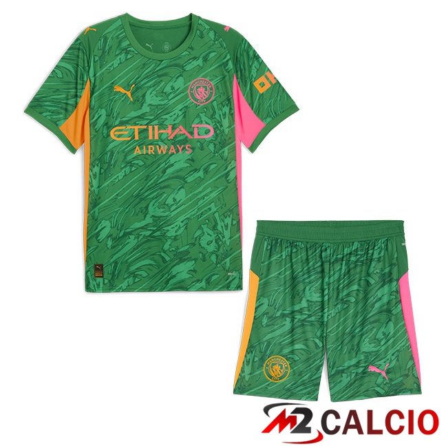Maglie Calcio Personalizzate,Tute Calcio Squadre,Maglia Nazionale Italiana Calcio | Maglie Calcio Manchester City Bambino Portiere Verde 2025/2026