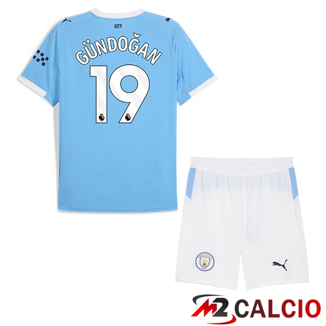 Maglie Calcio Personalizzate,Tute Calcio Squadre,Maglia Nazionale Italiana Calcio | Maglie Calcio Manchester City (Ilkay Gündoğan 19) Bambino Prima Blu 2025/2026