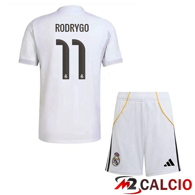 Maglie Calcio Personalizzate,Tute Calcio Squadre,Maglia Nazionale Italiana Calcio | Maglie Calcio Real Madrid (Rodrygo 11) Bambino Prima Bianco 2025/2026