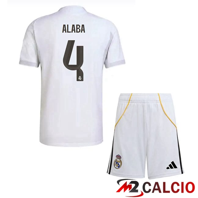 Maglie Calcio Personalizzate,Tute Calcio Squadre,Maglia Nazionale Italiana Calcio | Maglie Calcio Real Madrid (Alaba 4) Bambino Prima Bianco 2025/2026