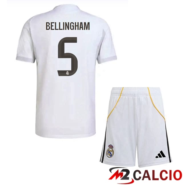 Maglie Calcio Personalizzate,Tute Calcio Squadre,Maglia Nazionale Italiana Calcio | Maglie Calcio Real Madrid (Bellingham 5) Bambino Prima Bianco 2025/2026