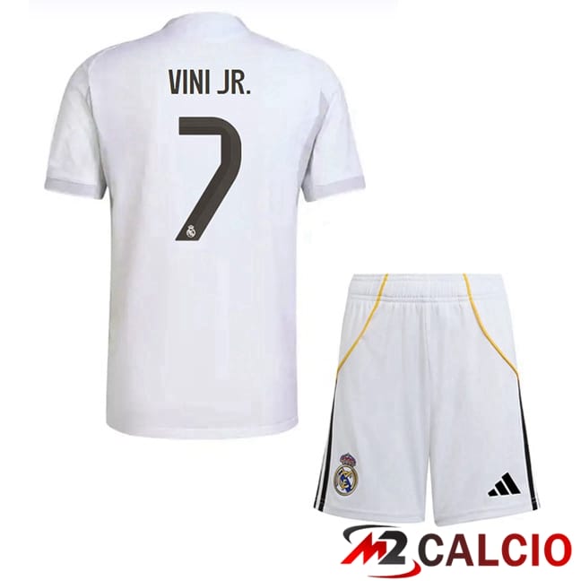 Maglie Calcio Personalizzate,Tute Calcio Squadre,Maglia Nazionale Italiana Calcio | Maglie Calcio Real Madrid (Vini Jr. 7) Bambino Prima Bianco 2025/2026