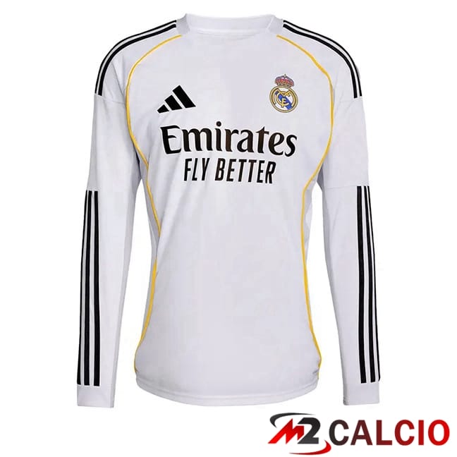 Maglie Calcio Personalizzate,Tute Calcio Squadre,Maglia Nazionale Italiana Calcio | Maglie Calcio Real Madrid Prima Manica Lunga Bianco 2025/2026