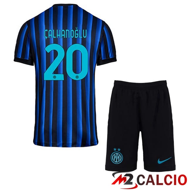 Maglie Calcio Personalizzate,Tute Calcio Squadre,Maglia Nazionale Italiana Calcio | Maglie Calcio Inter Milan (ÇALHANOĞLU 20) Bambino Prima Blu Nero 2025/2026