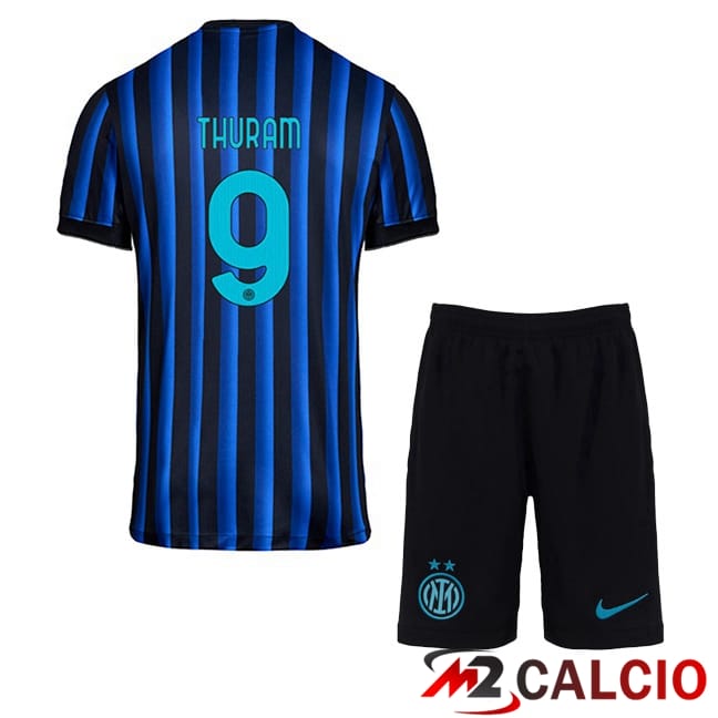 Maglie Calcio Personalizzate,Tute Calcio Squadre,Maglia Nazionale Italiana Calcio | Maglie Calcio Inter Milan (THURAM 9) Bambino Prima Blu Nero 2025/2026