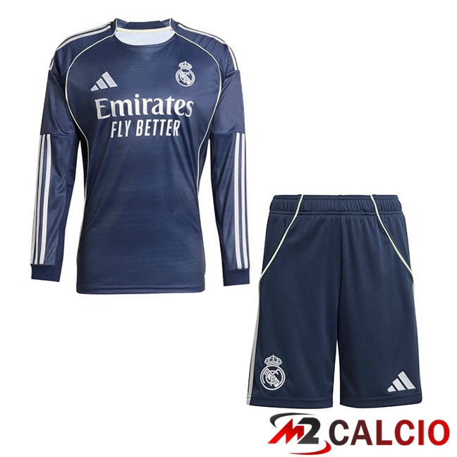 Maglie Calcio Personalizzate,Tute Calcio Squadre,Maglia Nazionale Italiana Calcio | Maglie Calcio Real Madrid Bambino Seconda Manica Lunga Blu Reale 2025/2026